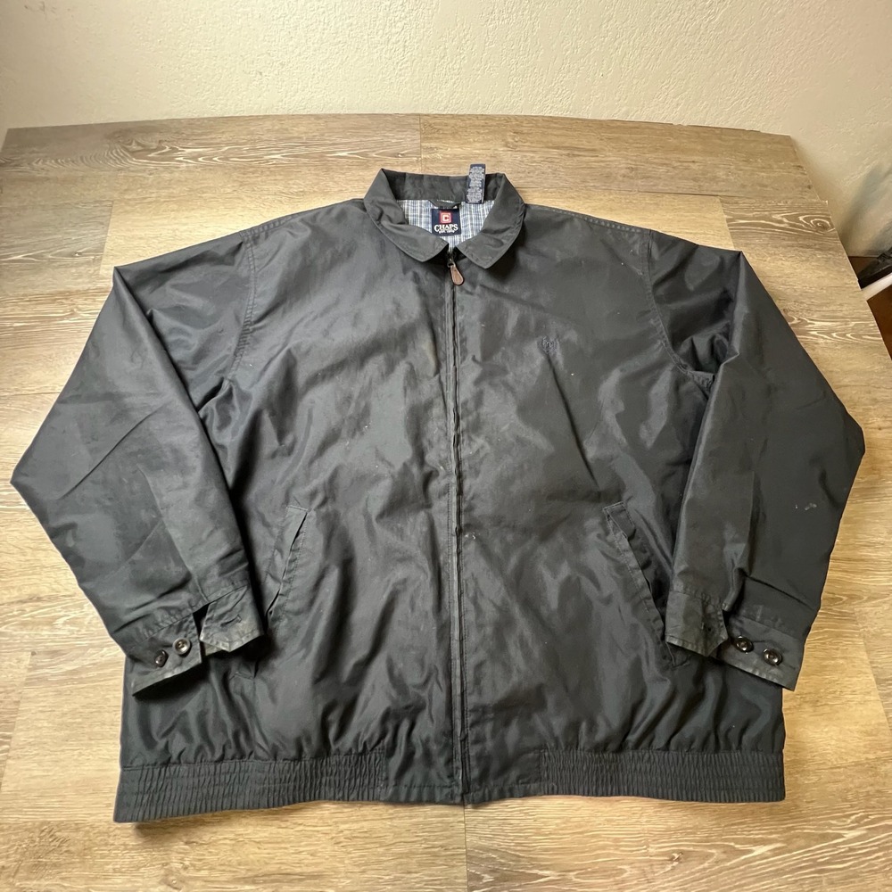 Chaps Harrington Jacket Mens XXL Black Full Zip Plaid Lined Lightweight Coat